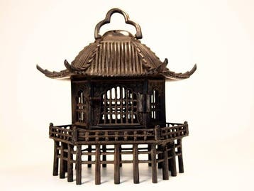 Rare Bronze Hexagonal Temple Lantern by Kimura Toun - Highly