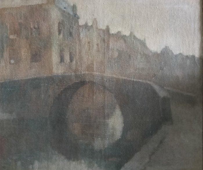 Joop Kropff (1892-1979) - Gezicht op de Meebrug te Brugge, Antiek en Kunst, Kunst | Schilderijen | Klassiek