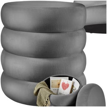 Hocker Altu, gestoffeerd, opbergruimte - Fluweellook grijs, Verzenden, Nieuw
