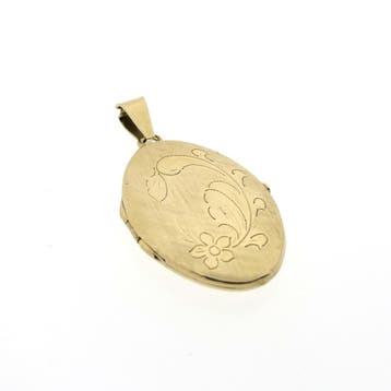 Vintage gouden medaillon hanger; Floraal ontwerp, Ophalen of Verzenden, Gebruikt, Goud, Overige merken
