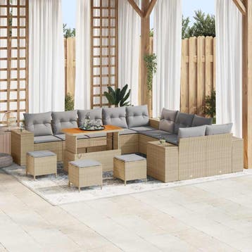vidaXL Tuin Sofa Set 14 st Beige en Licht Grijs poly rattan, Verzenden, Nieuw, 4 zitplaatsen