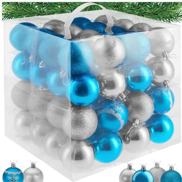 64 kerstballen onbreekbaar in zilver/blauw - zilver/blauw, Diversen, Verzenden, Nieuw