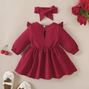 Schattige Baby Meisjes Jurk met Strik en Ruches - Lange Mouw, Verzenden, Nieuw