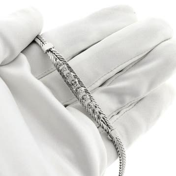 Witgouden visgraatschakel armband met diamanten, Gebruikt, Ophalen of Verzenden, Met edelsteen, Goud