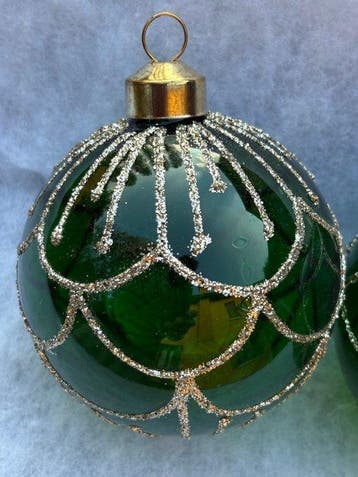 Esse Italia: groene kerstbal van glas met gouden glitter in, Nieuw