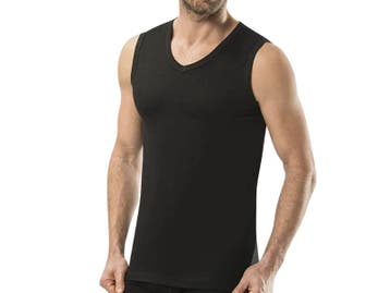 SQOTTON® A-shirt - V-hals - mouwloos - Zwart, Verzenden
