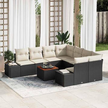 Tuin Sofa Set 9 Pcs - Zwart en wit, Verzenden, Nieuw