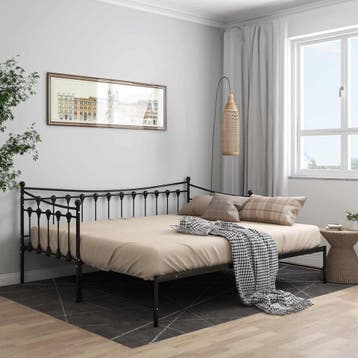 vidaXL Slaapbank uittrekbaar metaal zwart 90x200 cm, 90 cm, Eenpersoons, Verzenden, Zwart