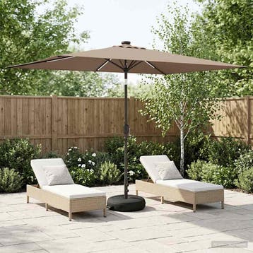 vidaXL Tuinparasol met LED-lampen en voet 2 x 3 m Polyester, Verzenden, Nieuw, 1 tot 2 meter