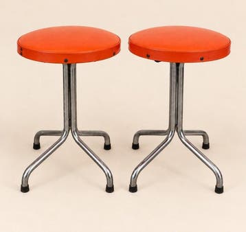 Kruk (2) - Metaal, Synthetisch leder - Skai-vintage-kruk