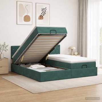 vidaXL Ottoman bed met matras met hoofdeinde 2 pcs, Huis en Inrichting, Slaapkamer | Bedden, Verzenden, Nieuw, Groen, Stof