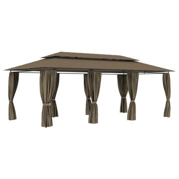 vidaXL Prieel met gordijnen 180 g/m² 600x298x270 cm taupe, Verzenden, Nieuw