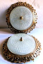 Plafondlamp (2) - Kroon verguld, Ø35 cm - Koperlegering en