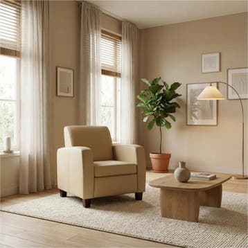 Leren fauteuil Joy - Toledo Kalahari (bruin) - Poten hout, Nieuw, Ophalen of Verzenden, Eigentijds, Klassiek, Modern, 50 tot 75 cm
