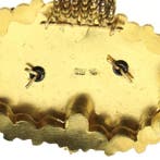 Antiek gouden oud Hollandse broche van een mutsenbel, Sieraden, Tassen en Uiterlijk, Broches, Ophalen of Verzenden, Gebruikt, Overige kleuren