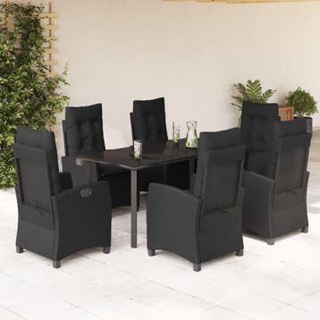 vidaXL 7-delige Tuinset met kussens poly rattan zwart, Verzenden, Nieuw, 6 zitplaatsen, Tuinset