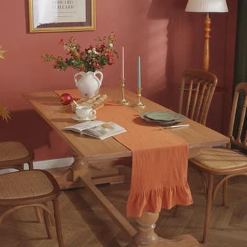 Oranje Katoenen Tafel Runner met Ruches - Feestelijke Decora, Watersport en Boten, Verzenden