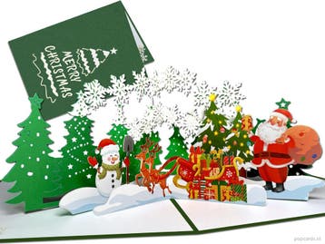 Fraaie 3D Kerstkaart Kerstman met rendieren, Verzenden, Nieuw