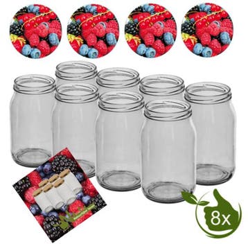 Glazenpotten 900 ml met twist-off deksel (Fruit) 8 stuks, Huis en Inrichting, Glas, Nieuw, Ophalen of Verzenden, Voorraadpot