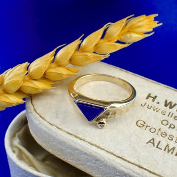 Gouden ring met Lapis Lazuli en diamant; 0,005 ct., Gebruikt, Ophalen of Verzenden, 17 tot 18, Met edelsteen