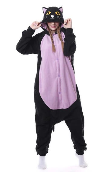 Onesie Zwarte Kat Paars Poes Pak XS-S of 152-158 Poezenpak K, Carnaval, Nieuw, Ophalen of Verzenden, Kleding