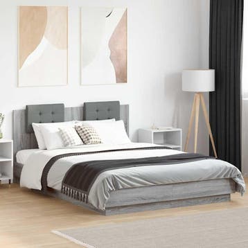 vidaXL Bedframe met hoofdbord en LED grijs sonoma eiken, Huis en Inrichting, Slaapkamer | Bedden, Verzenden, Nieuw, Twijfelaar