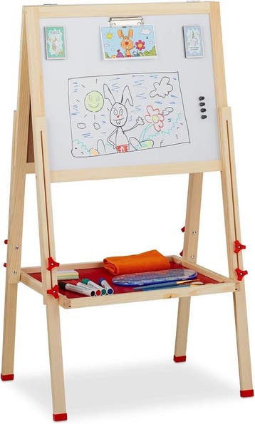 Relaxdays staand kinderbord krijtbord en whiteboard hout, Verzenden, Nieuw