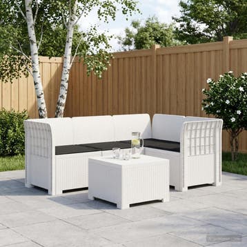 vidaXL 4-Persoons Tuinbank met Kussens Rieten Look PP Wit, Verzenden, Nieuw
