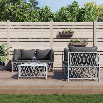 vidaXL 5-delige Loungeset met kussens staal wit, Verzenden, Nieuw, Rvs, Loungeset