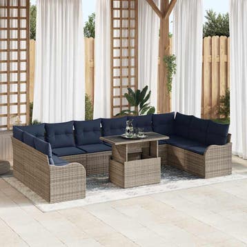 vidaXL Tuin Sofa Set 11 st Grijs Poly riet, Verzenden, Nieuw, Rotan, Meer dan 8 zitplaatsen