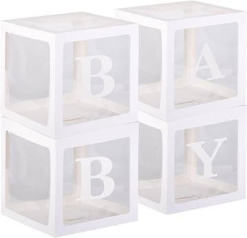 Vier doorzichtig letter ballon blokken Baby wit, Ophalen of Verzenden, Nieuw, Versiering, Geboorte of Huwelijk