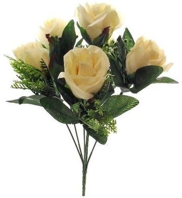Zijden Rozen met Gips en Blad Ivory Champagne Boeketje 33 cm, Ophalen of Verzenden, Nieuw