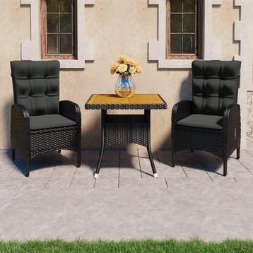 vidaXL 3-delige Tuinset poly rattan en acaciahout zwart, Verzenden, Nieuw, 2 zitplaatsen, Tuinset