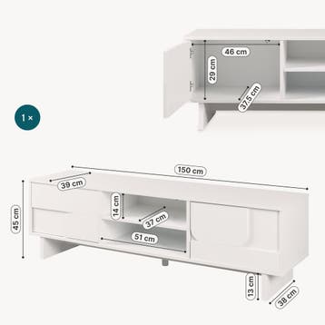 TV meubel Katanshumn tv lowboard 150x39x45 cm wit [en.casa], Verzenden, Nieuw