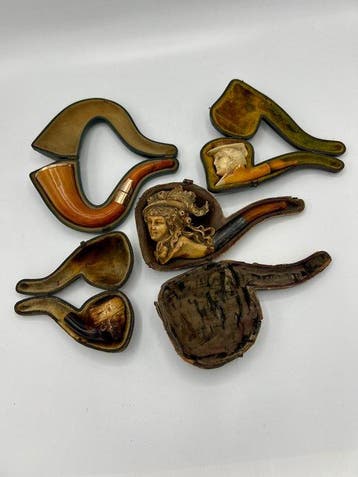Meerschuim pijp - Meerschaum, Amber, .375 (9 kt) goud - (4), Nieuw