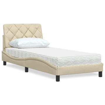 vidaXL Bed met matras stof crèmekleurig 90x200 cm, Huis en Inrichting, 90 cm, Eenpersoons, Verzenden, Nieuw