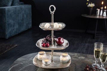 Design taartplateau ORIENT 44cm zilver met drie niveaus -, Huis en Inrichting, Ophalen of Verzenden, Nieuw