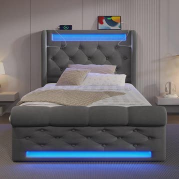 Modern Gestoffeerd 1-persoonsbed 90x200cm met LED-verlichtin, Huis en Inrichting, Slaapkamer | Bedden, Verzenden, Nieuw
