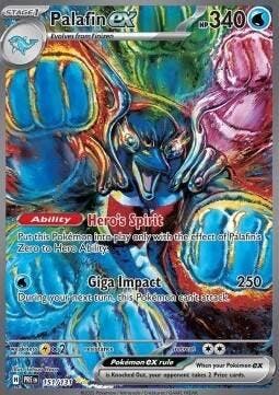 Palafin EX 151/131 Prismatic Evolutions, Hobby en Vrije tijd, Verzamelkaartspellen | Pokémon, Losse kaart, Nieuw, Foil, Ophalen of Verzenden