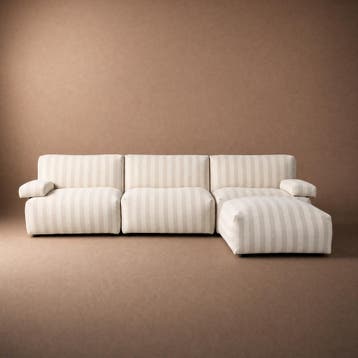 *WOONWINKEL* Modulaire Bank Met Hocker Strepen Beige Wit, Verzenden, Nieuw