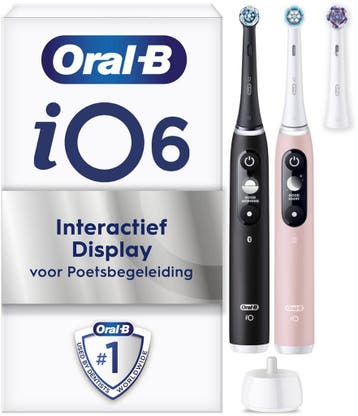 Oral-B iO 6 Elektrische Tandenborstel Duo - Zwart en Roze -, Verzenden, Zo goed als nieuw