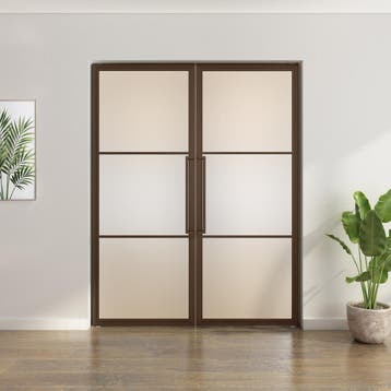 Dubbele stalen taatsdeur - 3 Vlaks - Brons - Matglas, Nieuw, Metaal, Overige typen, 200 tot 215 cm