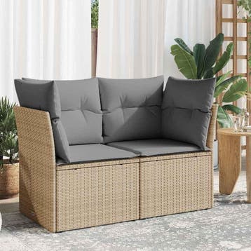 Poly Rattan Tuinbank Beige | Tweedekansje | OP=OP, Ophalen of Verzenden, Zo goed als nieuw, Wicker