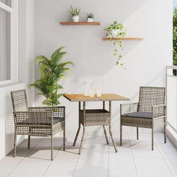 vidaXL Tuin eettafelset 3 st Grijs poly rattan, Verzenden, Nieuw, Rotan, 3 zitplaatsen