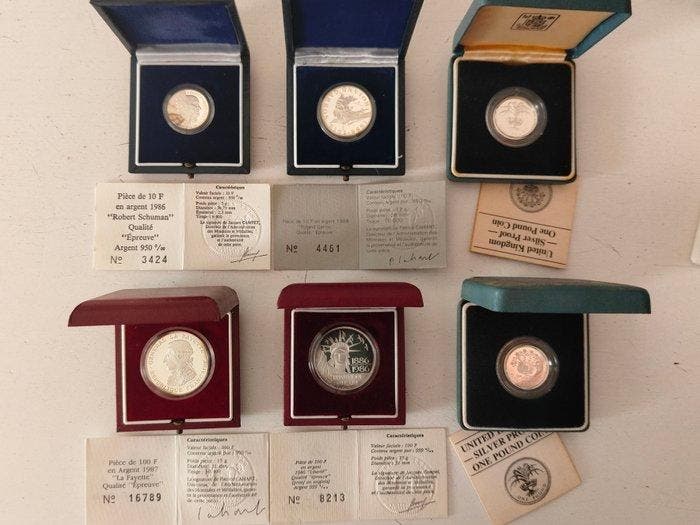 Frankrijk, Verenigd Koninkrijk. 1985/1988, Lotto completo di, Postzegels en Munten, Munten | Europa | Niet-Euromunten