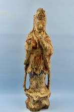 Handgesneden devotiebeeld GuanYin - Populier - China - Qing
