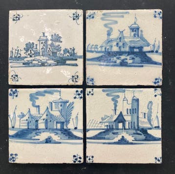 Tegel - Antieke Delfts blauwe tegels met verschillende, Antiek en Kunst