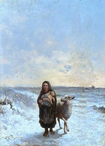 H.C.C Bogman (1861-1921) - Vrouw schaap en lam