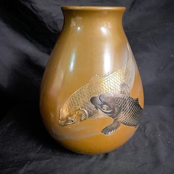 Balustervaas - Brons - Japan - Grote Takaoka-bronzen koi