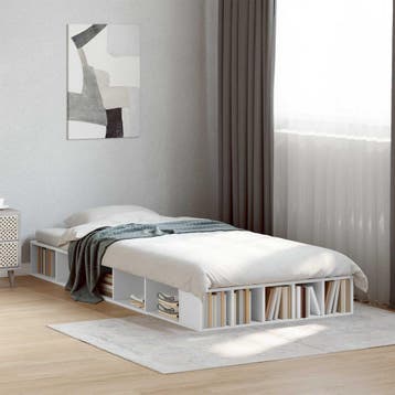 vidaXL Bedframe met opslag met plank Wit 80 x 200 cm Bewerkt, Verzenden, Nieuw, Wit, Hout